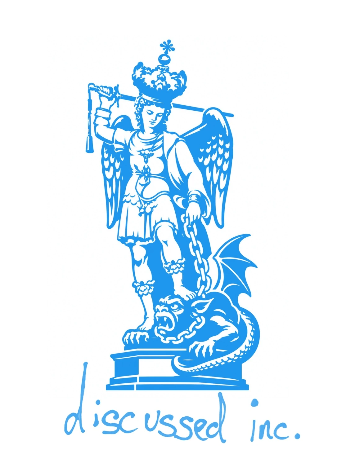 Discussed Inc. — Saint Michael with the handwritten Discussed Inc. wordmark